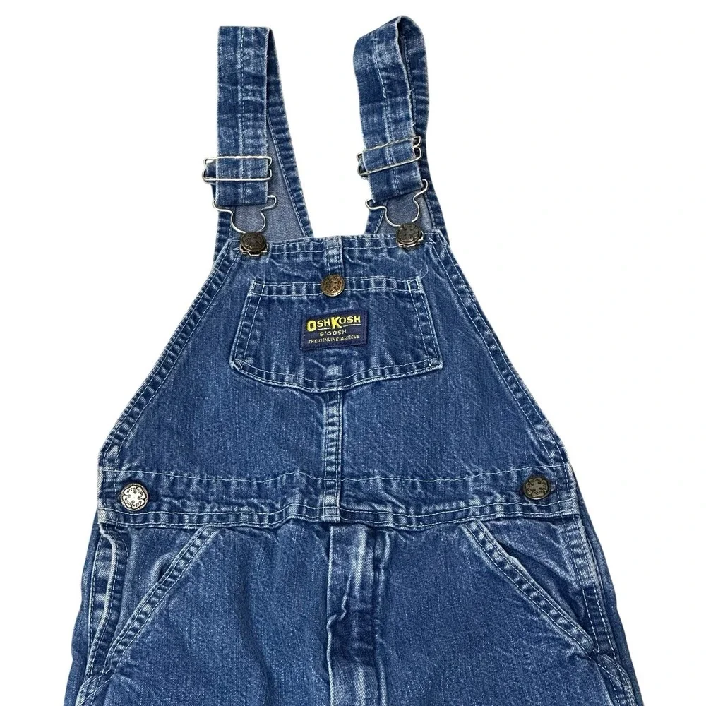 Vintage OshKosh B'gosh Overalls Kids 7 Blue Denim Vestbak Bib Made‎ In USA 90s